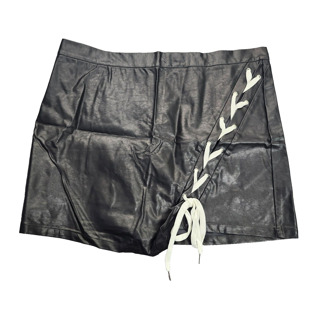 Finesse Black Mini Skirt with White Lace-Up Detail